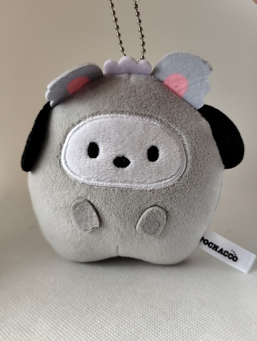 3/$25💙Sanrio Pochacco Plush Charm Keychain - Gray with Pink Ears